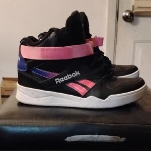 Reebok Women's Black Sneakers with Pink and Purple Accents